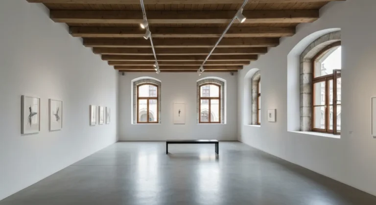 Wnetrze galerii sztuki wspolczesnej w zabytkowej kamienicy przy Rynku Glownym w Krakowie