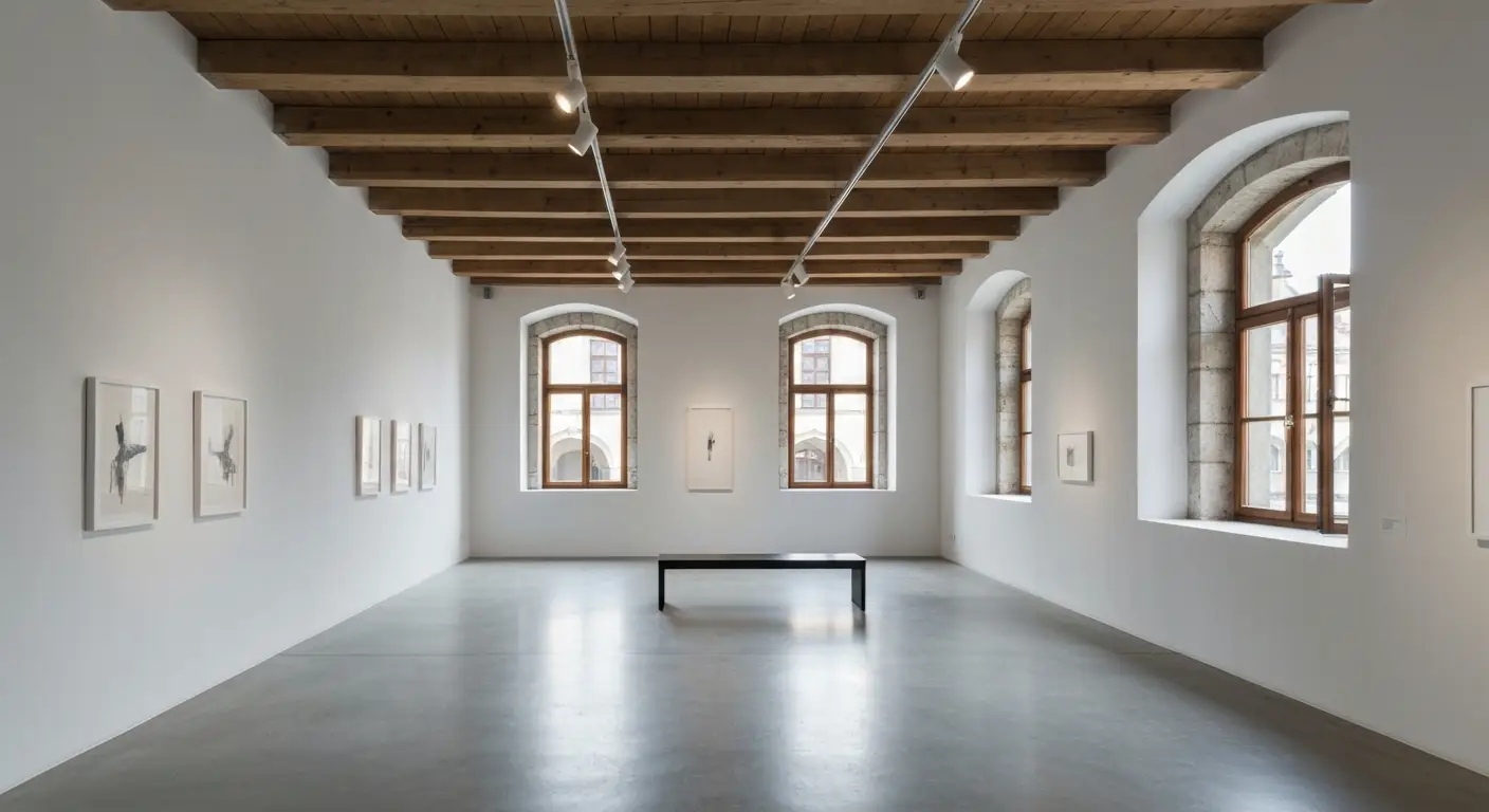 Wnetrze galerii sztuki wspolczesnej w zabytkowej kamienicy przy Rynku Glownym w Krakowie