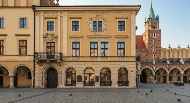 Zabytkowa kamienica przy Rynku Glownym w Krakowie z siedziba centrum kultury i galerii sztuki