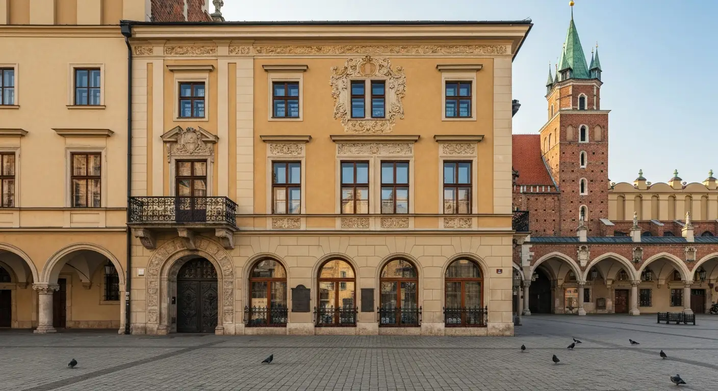 Zabytkowa kamienica przy Rynku Glownym w Krakowie z siedziba centrum kultury i galerii sztuki